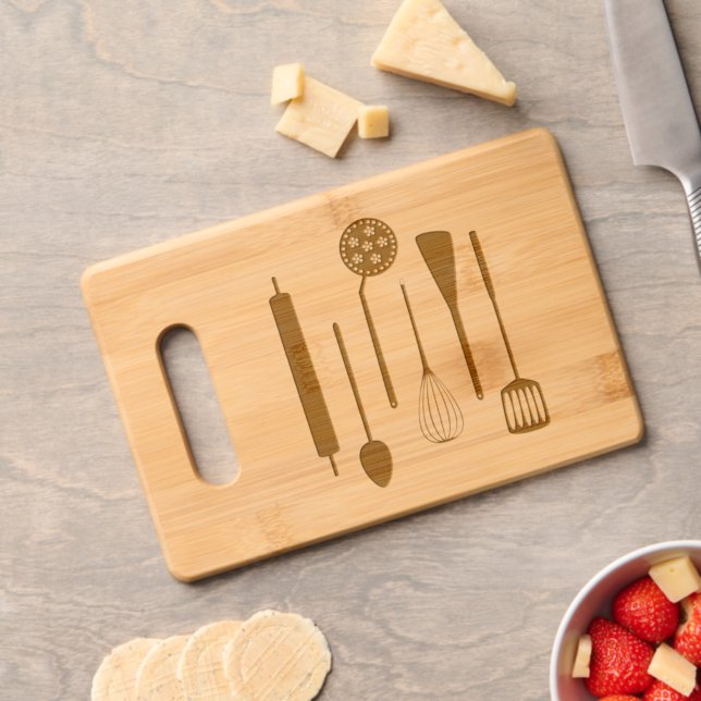 Retro Kitchen Utensils Cutting Board