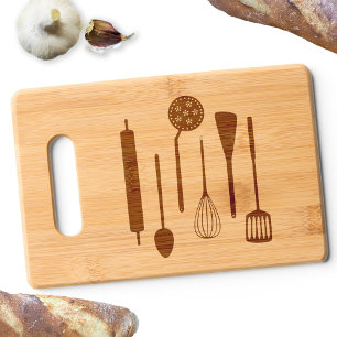 Retro Kitchen Utensils Engraved Cutting Board