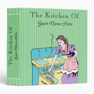 Retro Kitchen Wife Recipe Cookbook Green Geometric 3 Ring Binder