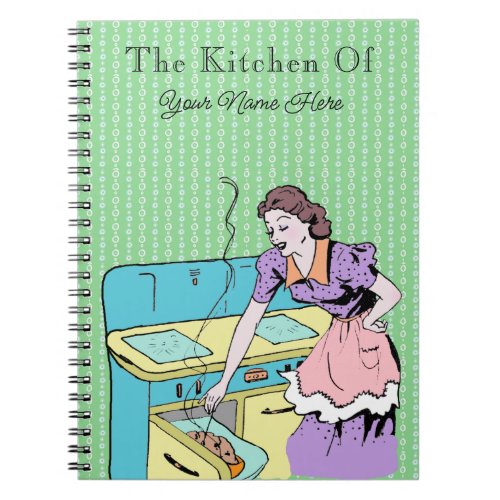 Retro Kitchen Wife Recipe Cookbook Green Geometric Notebook