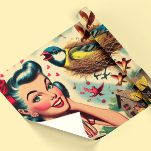 Retro Kitsch 1950s Girl Illustration Wrapping Paper