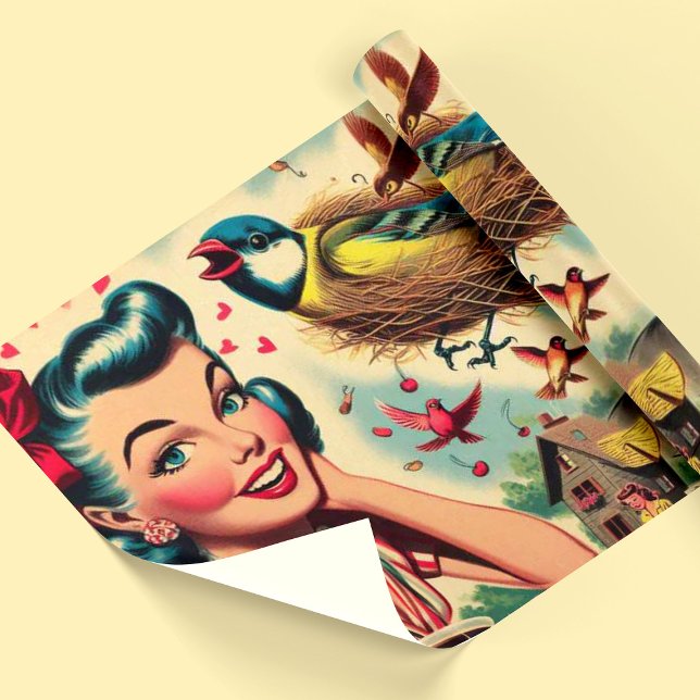 Retro Kitsch 1950s Girl Illustration Wrapping Paper (Creator Uploaded)