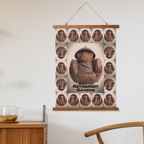 Retro Kitsch Carved Coconut Monkey Bank  Hanging Tapestry