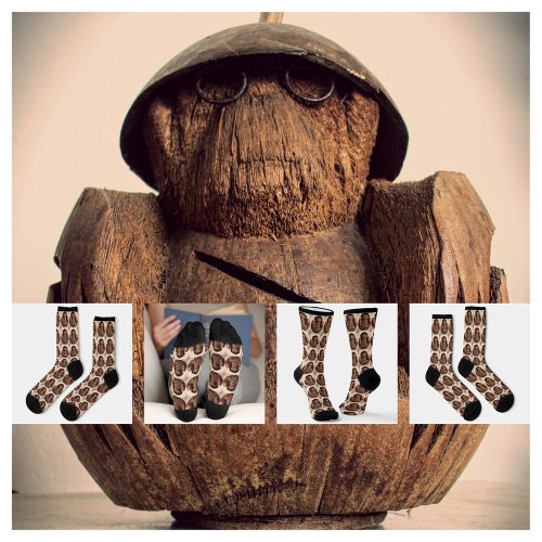 Retro Kitsch Carved Coconut Monkey Banks Fun Socks