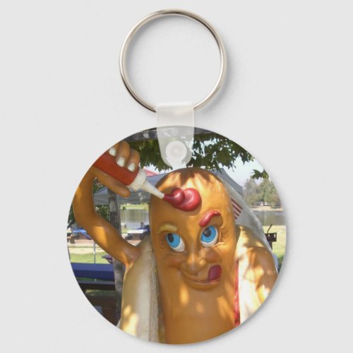 Retro Kitsch Hot Dog Statue Keychain