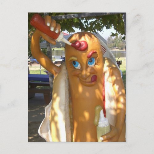 Retro Kitsch Hot Dog Statue Postcard
