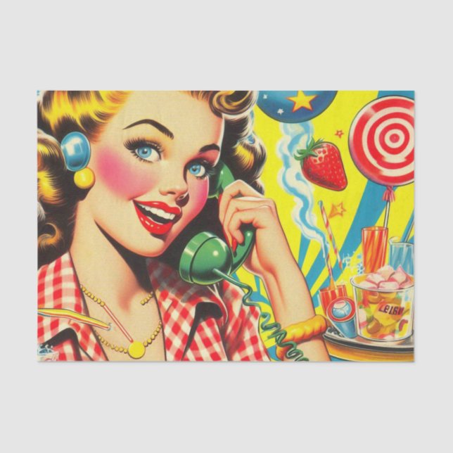 Retro Kitsch Pin Up Tissue Paper (Front)