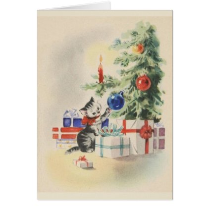 Retro Kitten Christmas Greeting Card