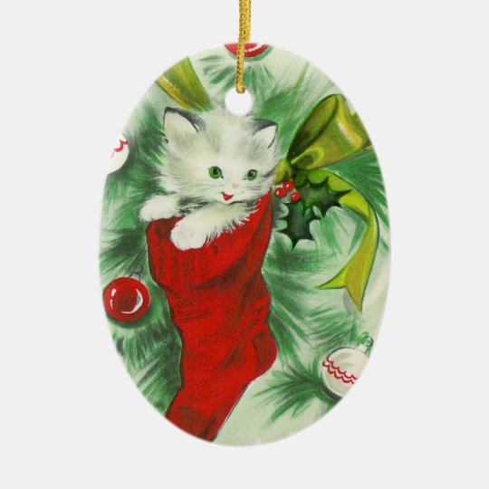 Retro Kitten Christmas Ornament | Zazzle.com