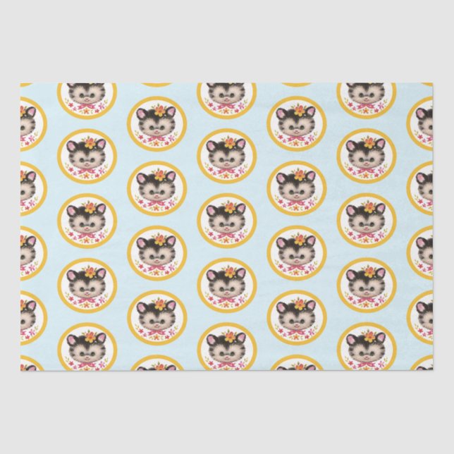 Retro Kitten Wrapping Paper Flat Sheet Set of 3 (Front)