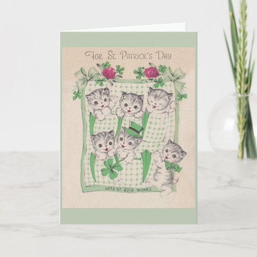 Retro Kittens St Patricks Day Greeting Card