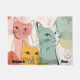 Retro Kitties Cat Mom Dad Home Decor Waterhog Doormat