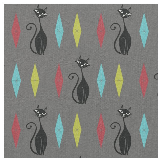Retro Kitty Cats Cute Vintage Mod 1960's Fabric (Close Up)