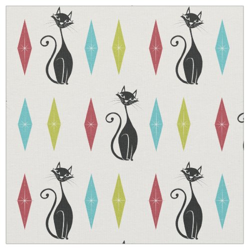 Retro Kitty Cats Cute Vintage Mod 1960s Fabric