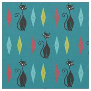 Retro Kitty Cats Cute Vintage Mod 1960's Fabric