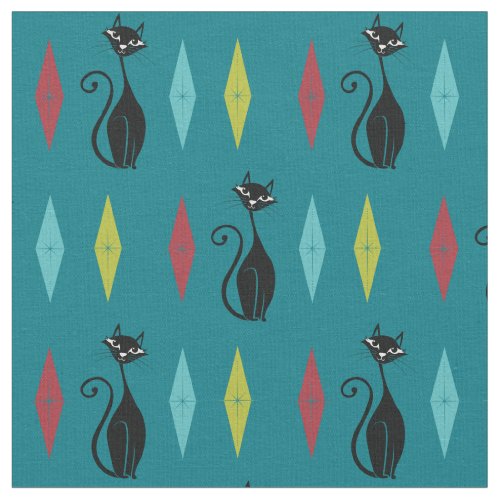 Retro Kitty Cats Cute Vintage Mod 1960s Fabric