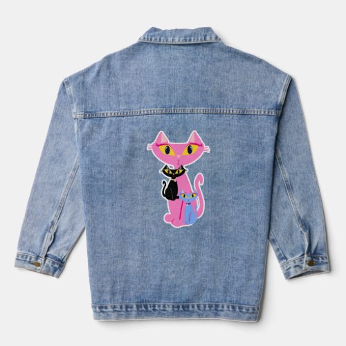Retro Kitty Trio Cute Fun Cartoon Retro Design Denim Jacket