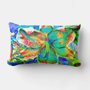 Retro kiwi Lily, abstract colorful lily Lumbar Pillow