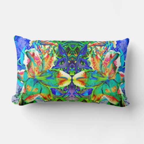 Retro kiwi Lily Mandala Lumbar Pillow