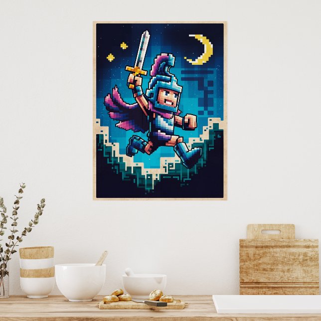 Retro Knight Pixelated Poster (Kitchen)