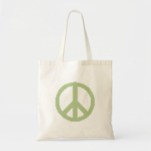 Retro Knitted Green Peace Sign Tote Bag