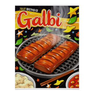 Retro Korean Galbi Poster – Vintage BBQ Food Art
