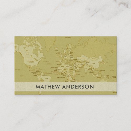 RETRO KRAFT BEIGE YELLOW VINTAGE WORLD MAP BUSINESS CARD