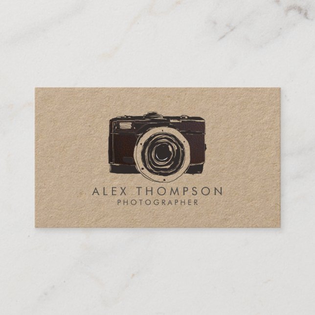 Retro Kraft Vintage Film Camera Photographer Business Card (Front)