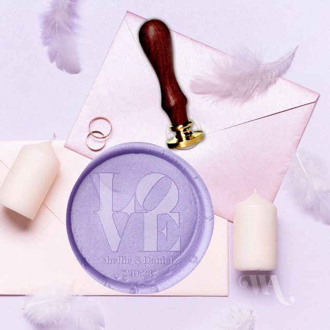 Retro L O V E Names and Date  Wax Seal Stamp (Creator Uploaded)