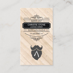 Retro Label Barber Blade and Beard Wood Panel Business Card
