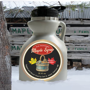 Retro Label Old-Fashioned Maple Syrup with Bucket