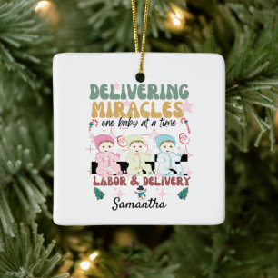 Retro labor and delivery nurse Christmas Ceramic Ornament