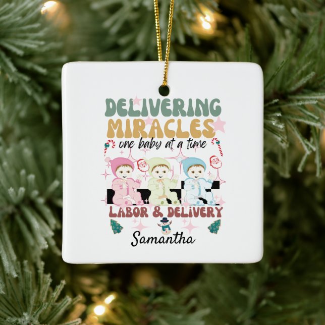 Retro labor and delivery nurse Christmas  Ceramic Ornament (Tree)