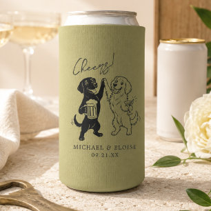 Retro Labrador and Golden Retriever Wedding Favor Seltzer Can Cooler