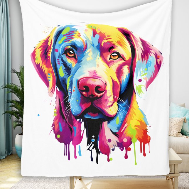 Retro Labrador Retriever Colorful Dog Lover Fleece Blanket (Creator Uploaded)