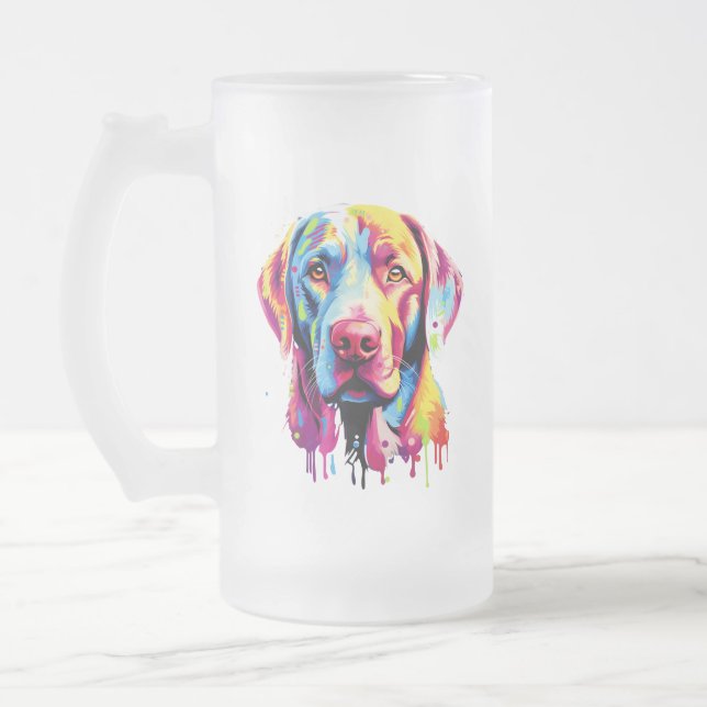 Retro Labrador Retriever Pop Art Colorful Dog Frosted Glass Beer Mug (Left)