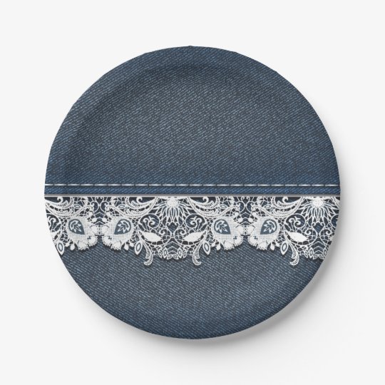 Retro Lace and Denim Texture Paper Plate