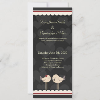 Retro Lacey Love Birds Wedding Invitation