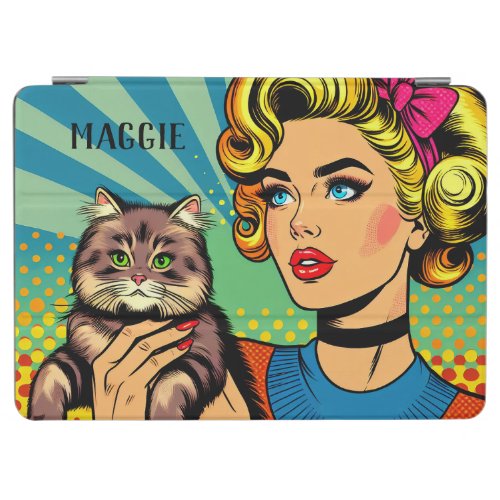 Retro Lady and Cat Personalized iPad Air Cover