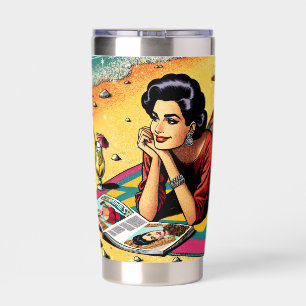 Retro Lady at Beach Daydreaming about Fashion Insulated Tumbler