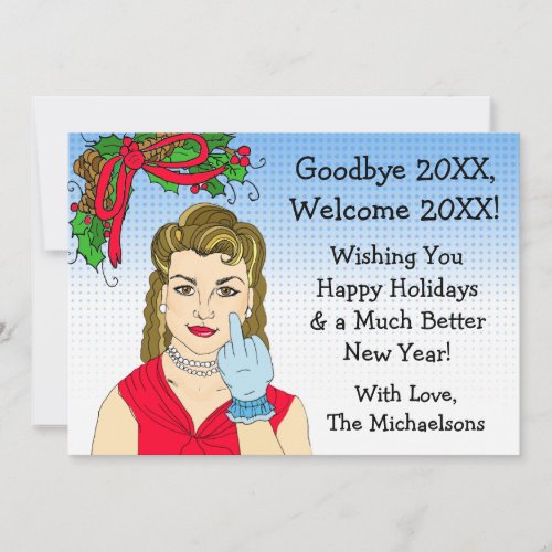 Retro Lady  Flipping the Bird Christmas Card