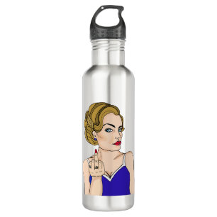 Retro Lady Flipping the Bird Stainless Steel Water Bottle
