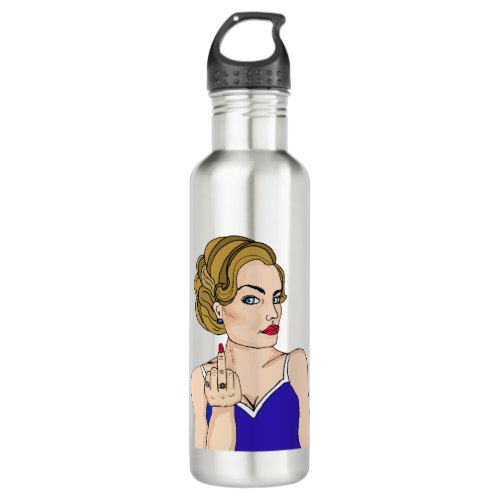 Retro Lady Flipping the Bird   Stainless Steel Water Bottle