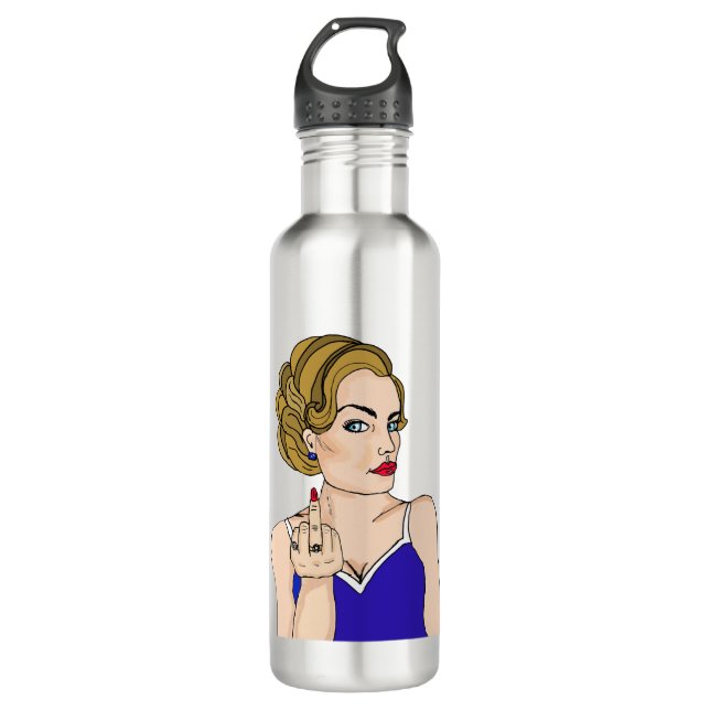 Retro Lady Flipping the Bird   Stainless Steel Water Bottle (Front)