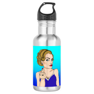 Retro Lady Flipping the Bird Stainless Steel Water Bottle