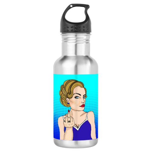 Retro Lady Flipping the Bird  Stainless Steel Water Bottle