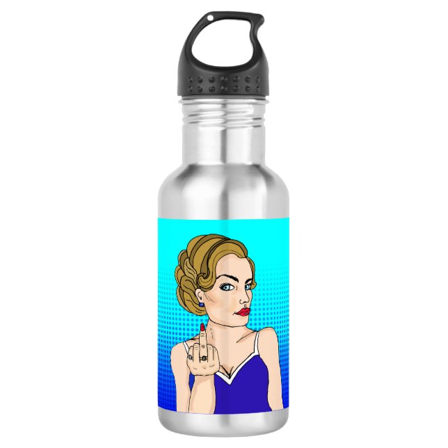 Retro Lady Flipping the Bird  Stainless Steel Water Bottle (Front)