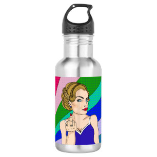 Retro Lady Flipping the Bird Stainless Steel Water Bottle