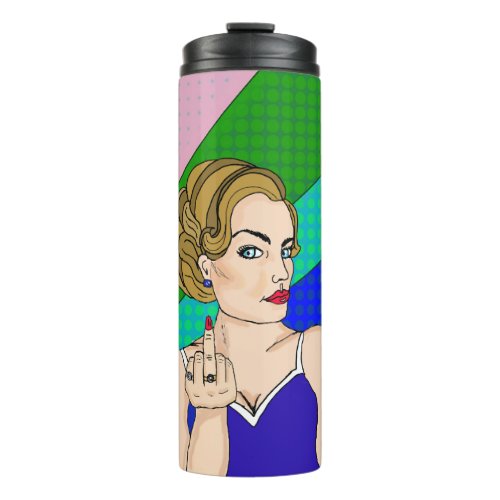 Retro Lady Flipping the Bird    Thermal Tumbler