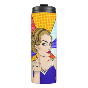 Retro Lady Flipping the Bird Thermal Tumbler